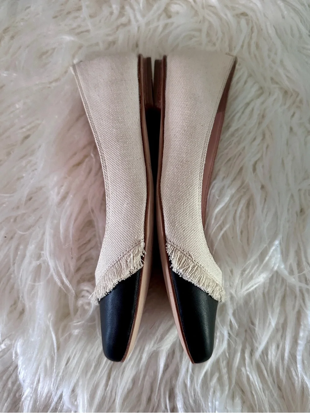 Kate Spade Nelly Ballet Flat Natural Canvas Black Cap Toe Flats Size 6 New